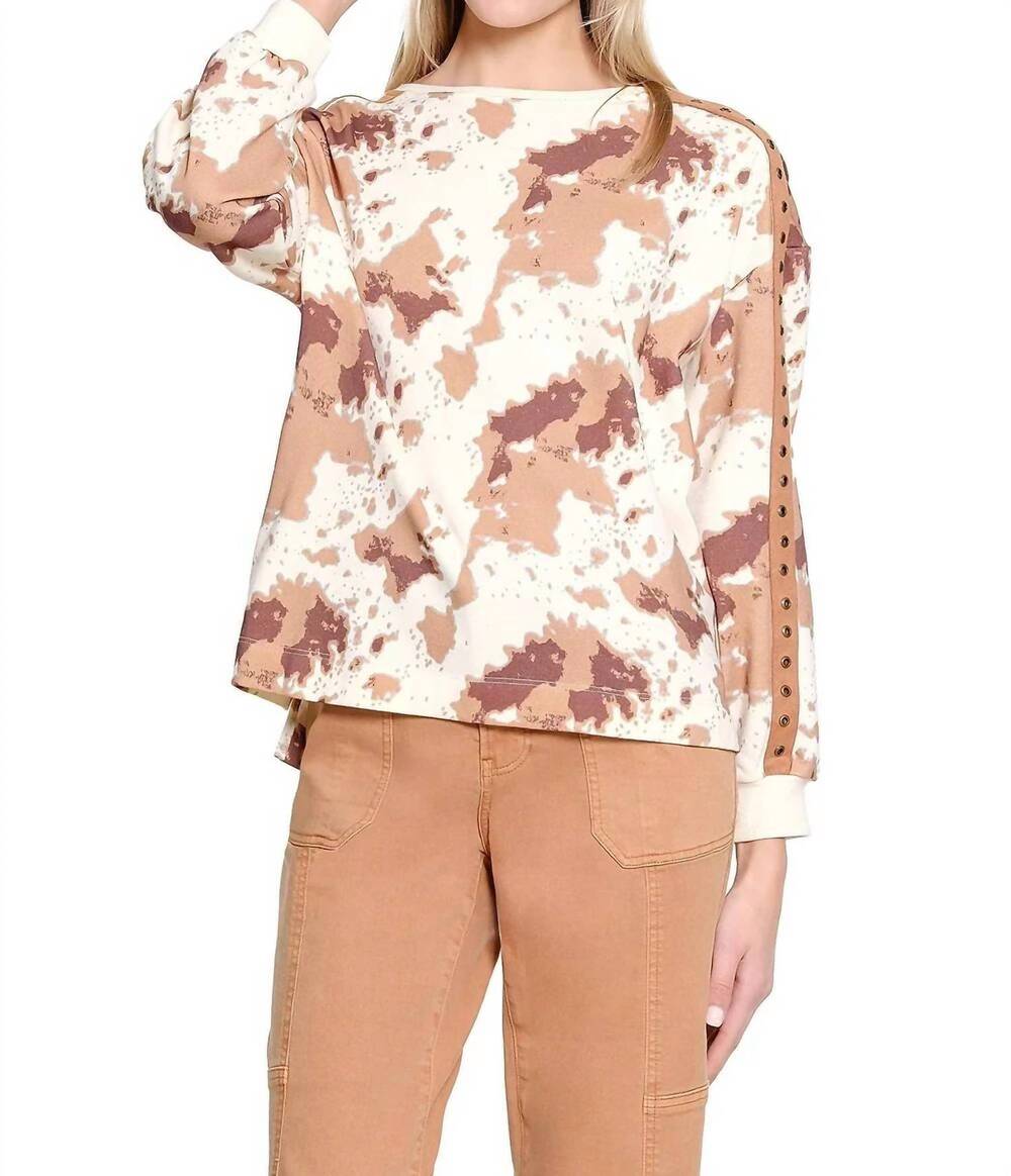 NEW TRU LUXE pony print sweatshirt with suede trim in multicolor